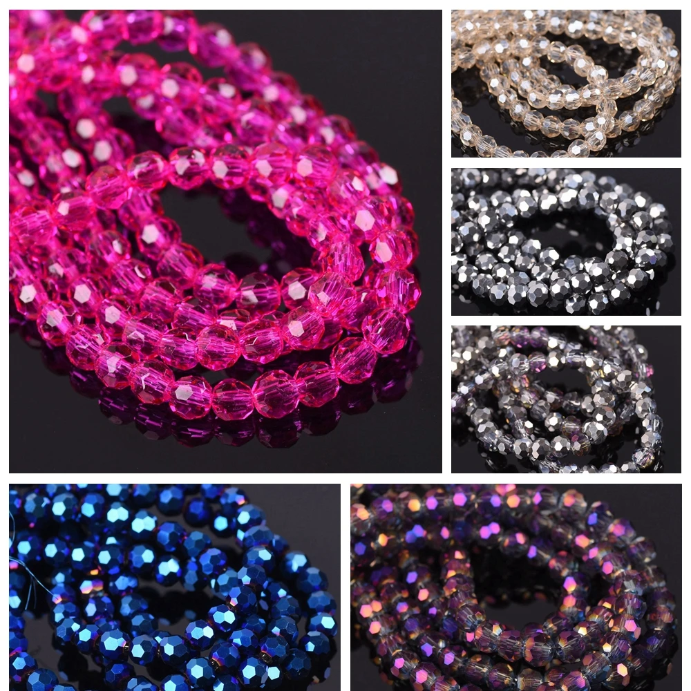 3mm 4mm 6mm 8mm Round Shape 32 Facets Cut Ball Plated Colors Faceted Crystal Glass Loose Spacer Beads Lot For Jewelry Making DIY