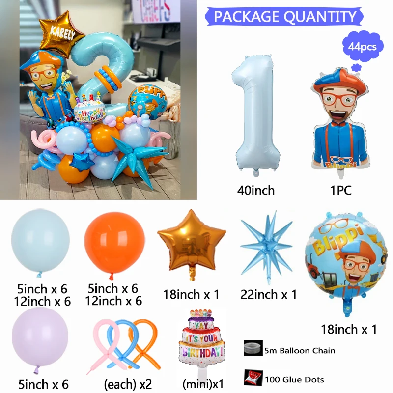 141PCS blippi English Teacher White Numbers Holiday Birthday Shower Gift Baby Enlightenment Colourful Party Decoration Balloon