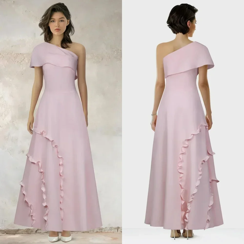 

Customized Modern Style Jersey Pleat Flower A-line One-shoulder Midi Dresses Homecoming Dresses Modern Style Pastrol Unisex Chin