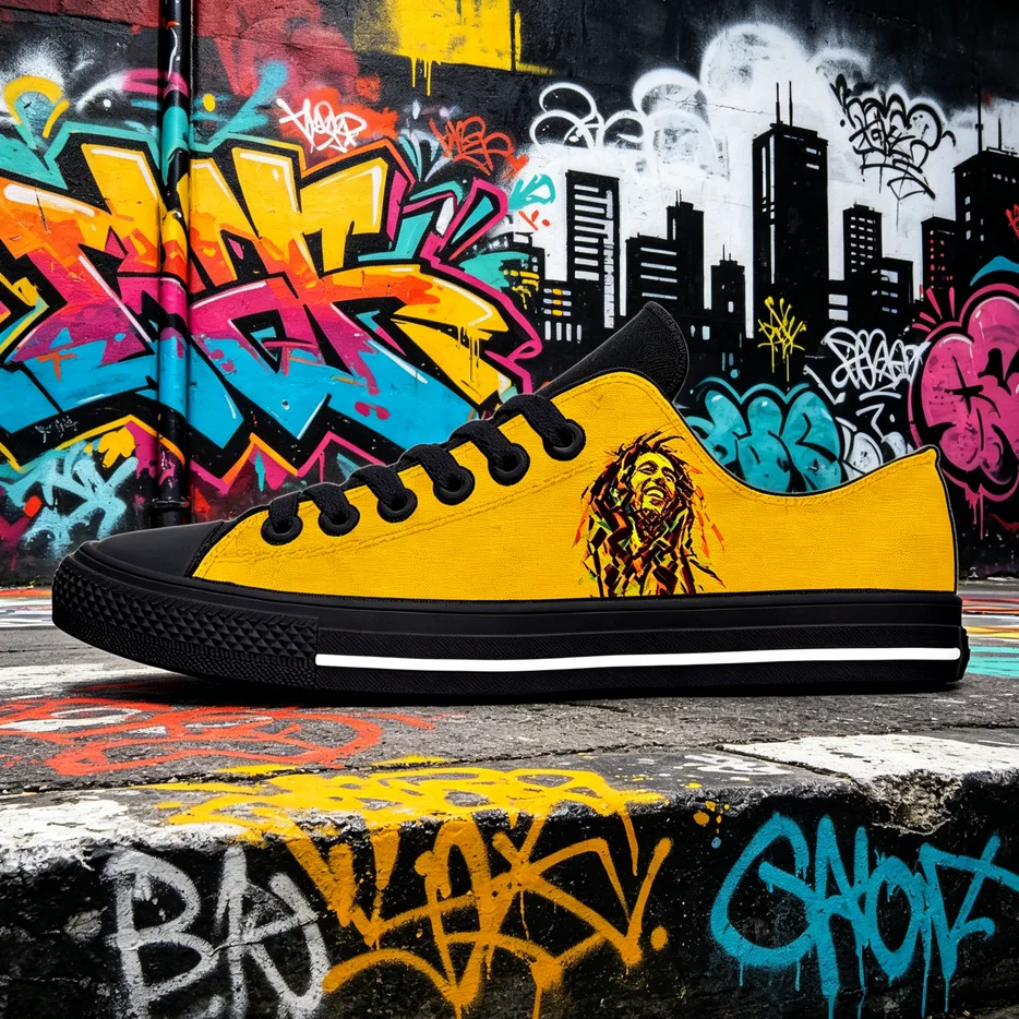

Bob Marley Colorful Reggae Art Low Top Canvas Sneakers Unisex Outdoor Daily Custom Shoes