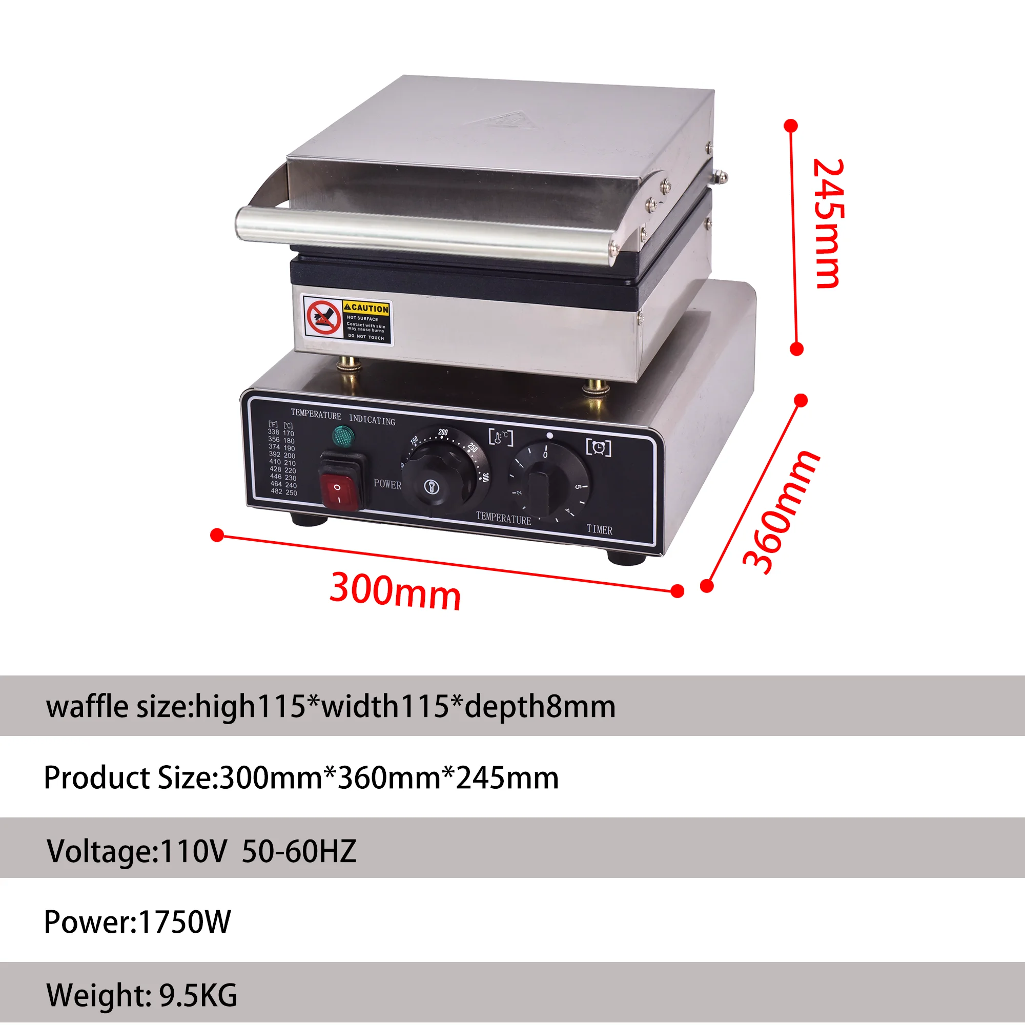 4Pcs Kwadratowa gofrownica Elektryczna maszyna do robienia ciasta ze stali nierdzewnej Toster do chleba Sprzęt do przekąsek Komercyjne urządzenie kuchenne