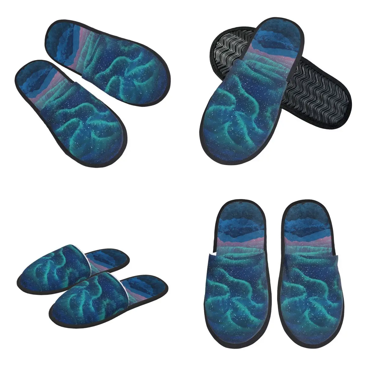 Custom Aurora Borealis Over Mountain Slippers Memory Foam Warm Soft Women House Slipper Bedroom Comfy Shoes