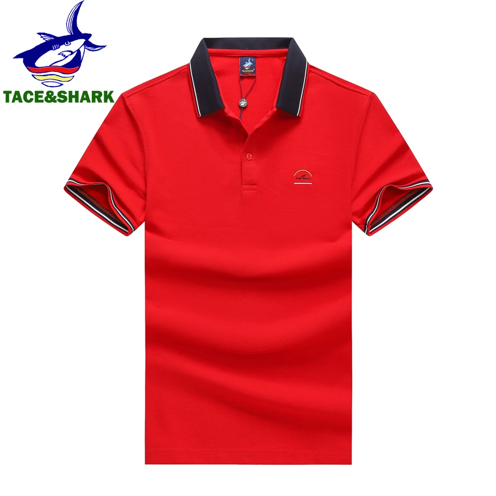 TACE&SHARK Solid Color Fashion Polo Shirt 2024 Summer Brand Shark Camisa Masculina Mens Polo Homme