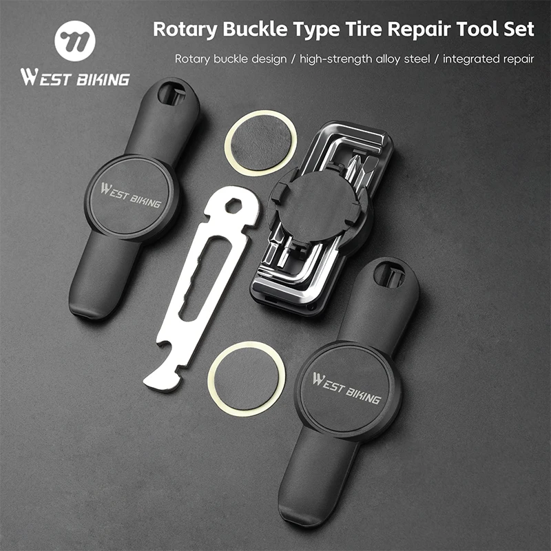 

Emergency Bike Multi-Tool with Hidden Tire Patches Rotary Buckle Design Alloy Steel L-Wrench for Cycling Repair Bicycle Tool
