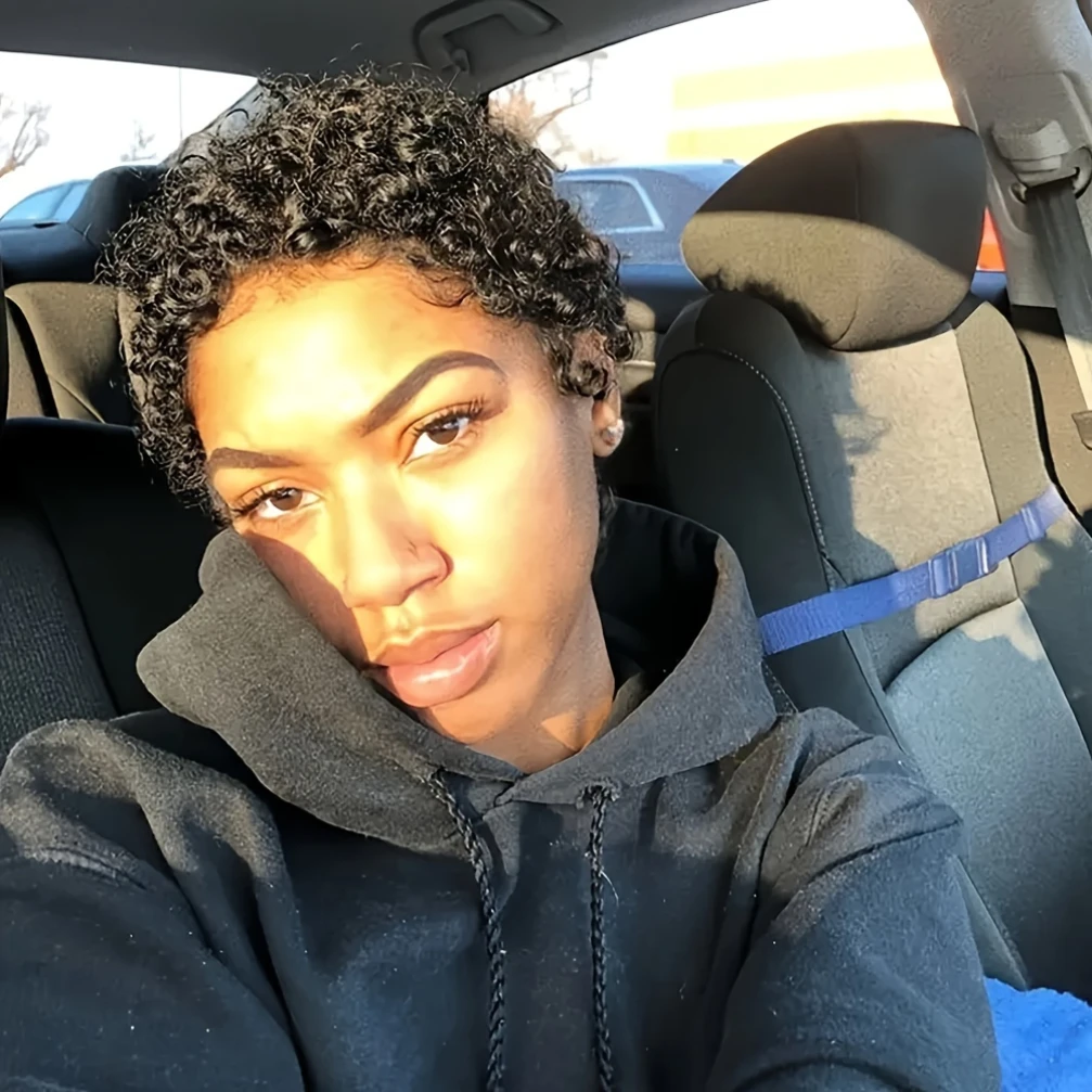 密度150% 4インチ フルマシンメイド ショートアフロカーリー人毛ウィッグ アフロショートウィッグ 女性用ピクシーカットウィッグ人毛