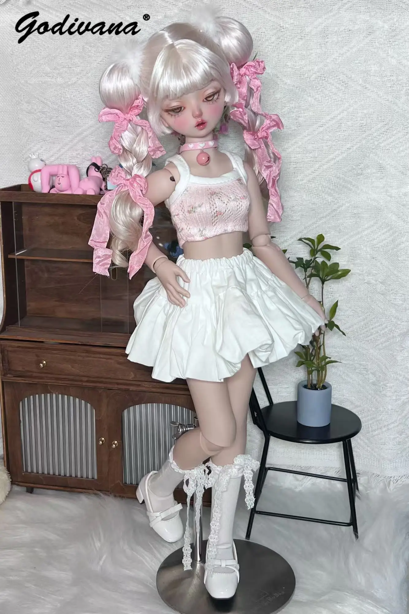 1-4-bjdドール用サマーカジュアルスーツ、キュートな花柄プリントのクロップドベストとデイリーチュチュスカートの2点セット、1-4-bjdドール用ストリートウェア