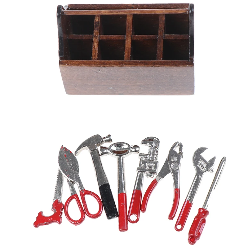 1:12 Scale Dollhouse Miniature Wooden Box Metal Hand Tools Set For Dolls toy