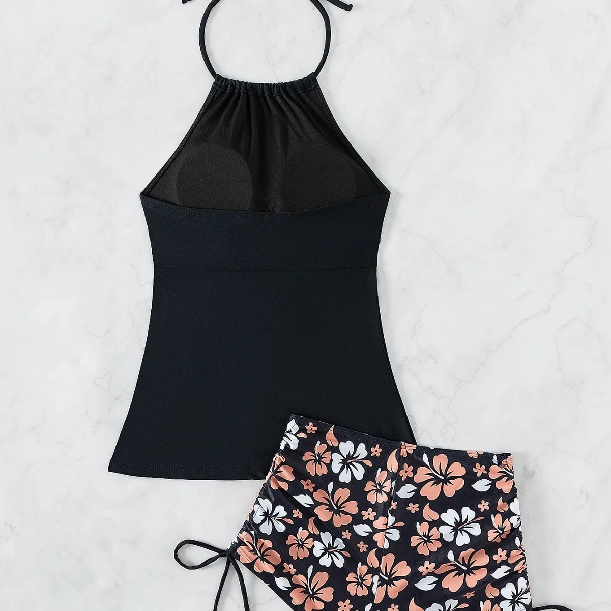 2024 Neuer Tankini-Ausschnitt mit hängendem Druck, sexy, rückenfrei, Bikini, geteilter Badeanzug für Frauen