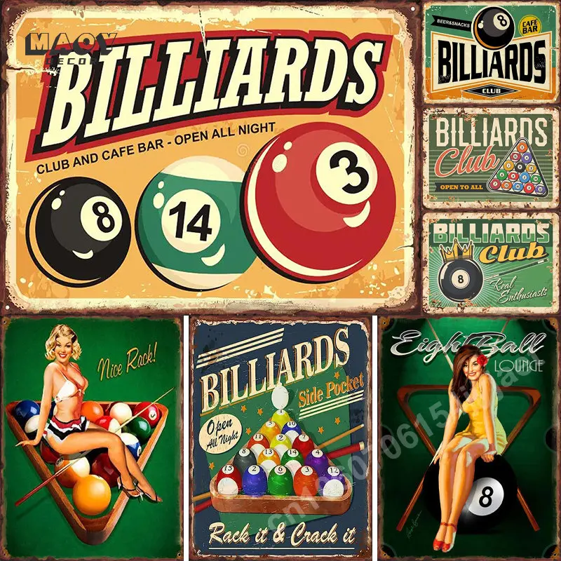 Clube de Bilhar Retro Tin Sign, Café, Bar, Cerveja, Pub, Lanches, Wall Art Decoração, Homem Caverna, Vintage Metal Signs, Pinturas Placas