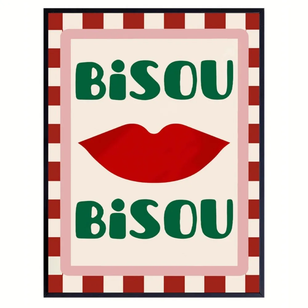 ملصق مؤطر لفن الشفاه الأحمر Bisou Bisou ، لوحة قماشية كلاسيكية حديثة لغرفة النوم وغرفة المعيشة والمطبخ والديكور الفني #5