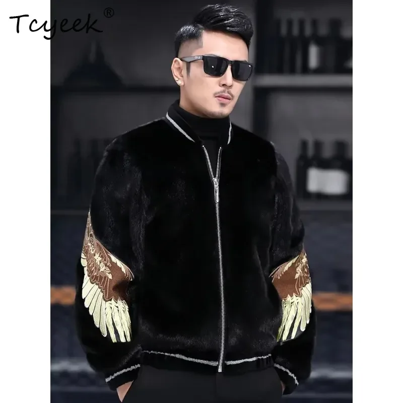 Tcyeek Natural Mink Mens Coats Warm Winter Jacket Fashion Velvet Whole Mink Real Fur Coat Men Clothes Sheepskin Embroidery 2026