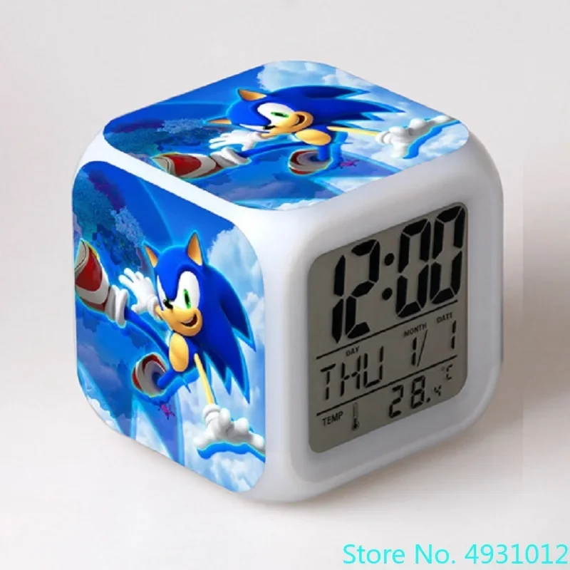 8x8x8cm Anime Sonic Figurine Toys sveglia elettronica orologio digitale orologio luminoso cambia colore bambini studente regalo per bambini