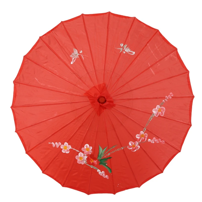 Parasol en bambou rouge avec motif de fleurs de prunier, 31.5 pouces de diamètre, 2X