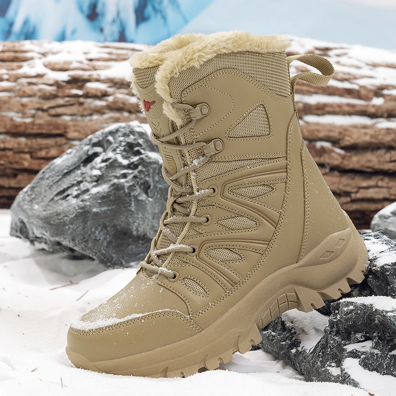 

Men's Plus Size High-Top Fleece Lined Snow Boots - Thickened Warm Non-Slip Wear-Resistant Outdoor Hiking Boots