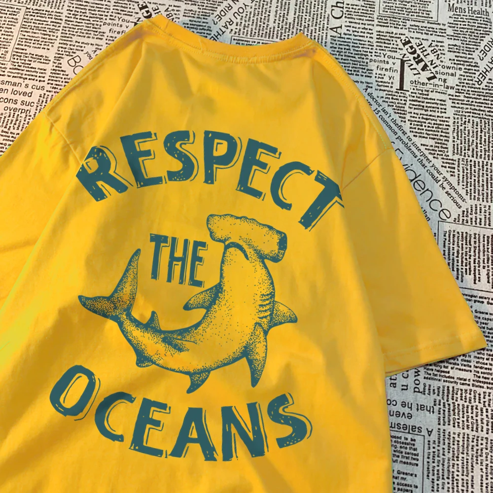 Respect The Oceans Print Men T Shirts Harajuku Loose Tee Clothes Anime Oversize New Menswear Fashion Cotton Men Women T Shirt