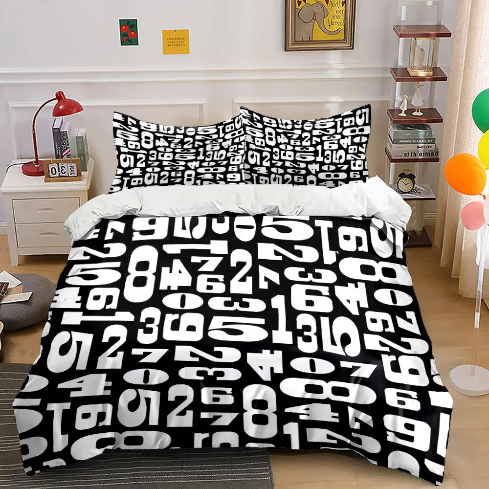 Black and white number collage Bedding Set for Kids Luxury Gift 3pcs Digital Print Comforter Set Soft Comfortable Breathable