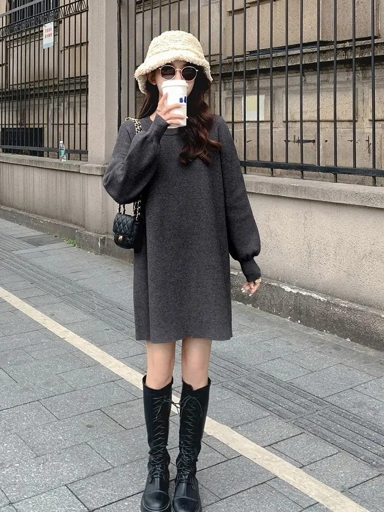 

Long-Sleeved Knitted Dress Women 2025 Autumn Winter New Niche Design Mid-Length Round Neck Inner Bottom Sweater Skirt