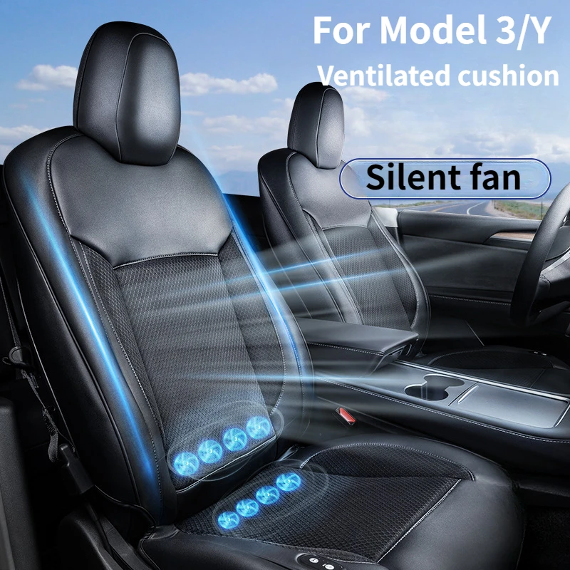 

For Tesla Model 3/Y 2022 2023 Car Seat Cover Summer Cool Breathable Ventilated Cushion Massage with Fan Charging By Charger