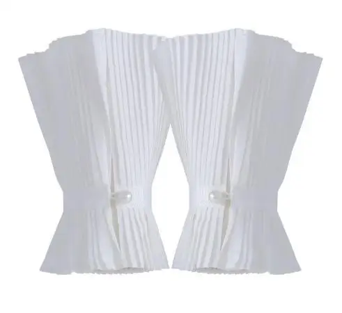 

1Pair Elegant Pearl Button Fake Sleeve Cuffs Floral Ruffle Edging Detachable Layered Shirt Sleeves Women Girls Clothing