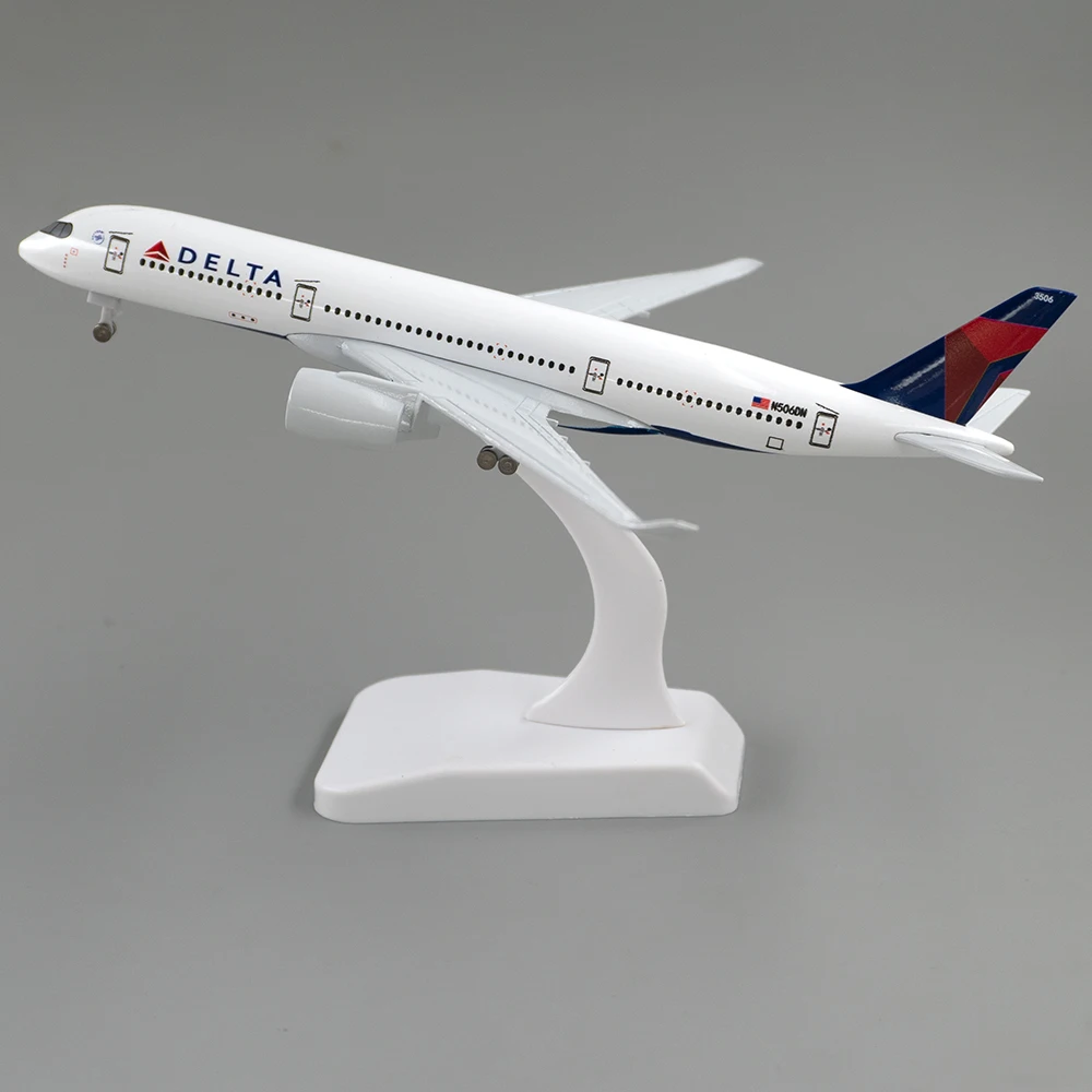 طائرة Delta Airlines Airbus A350 مقاس 20 سم مع طائرة من سبيكة معدات الهبوط لتزيين مكتب غرفة التجميع
