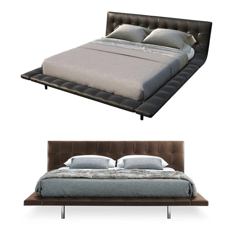 

Light French Modern Simple Wedding Bed Luxury Master Bedroom Leather Bed Soft Bag Up-Holstered Suspension Soft Bed