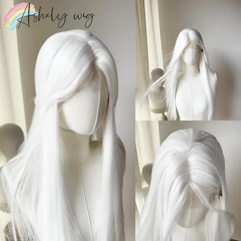 

13*4 Lace Front Wig White Long Straight Wig for Women High Quality Synthetic High Temperature Fiber for Cosplay wig