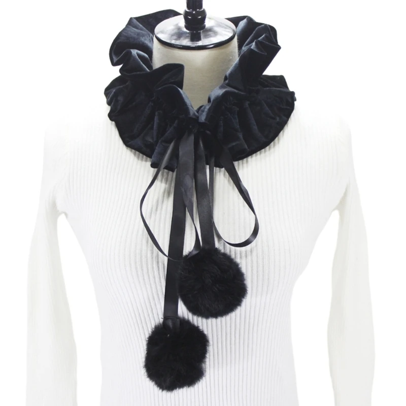 

Renaissance Ruffle Collar Victorian Neck Costume Cosplay Props Victorian Ruffled Pom Pom Faux Collar Shawl Neck Ruff