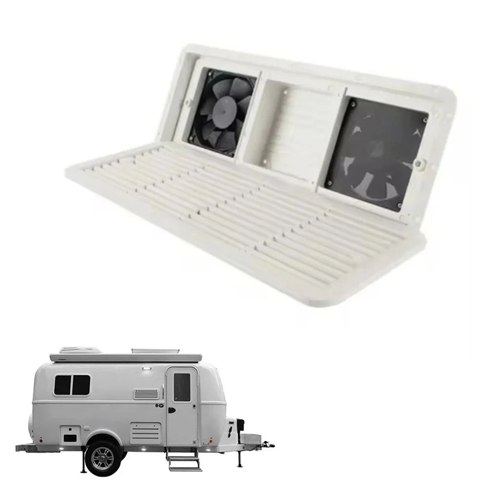 RV Refrigerator Side Vent Fan 12V with Two Quiet Fans and Protective Mesh for Optimal Ventilation in RV Air Conditioning Units