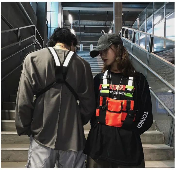 Functional Tactical Chest Bag For Men Fashion Bullet Hip Hop Vest Streetwear Bag Waist Pack Unisex Black Chest Rig Bag