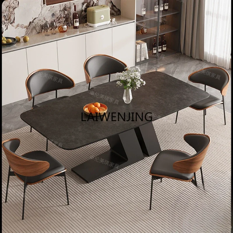 Wabi Sand Wind Household Italian-style Yinuo rock slab dining table and chair combination rectangular retro small apartment