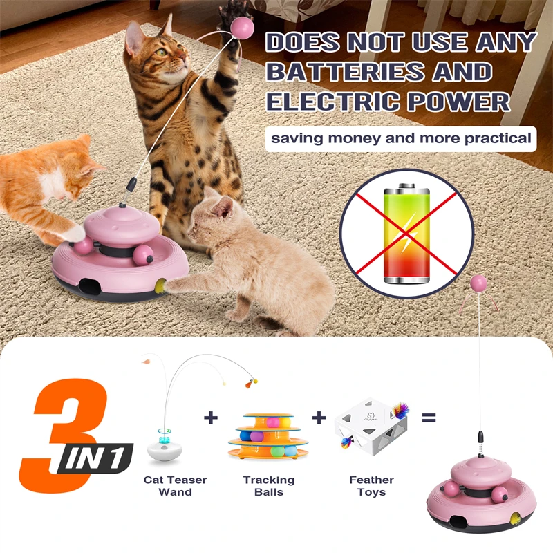 3in1 Mulit-cat Toy Cat Teaser Wand Feather Tracking Balls Weight Loss Enhance Intelligence Relieve Anxiety Kitty Interactive Toy