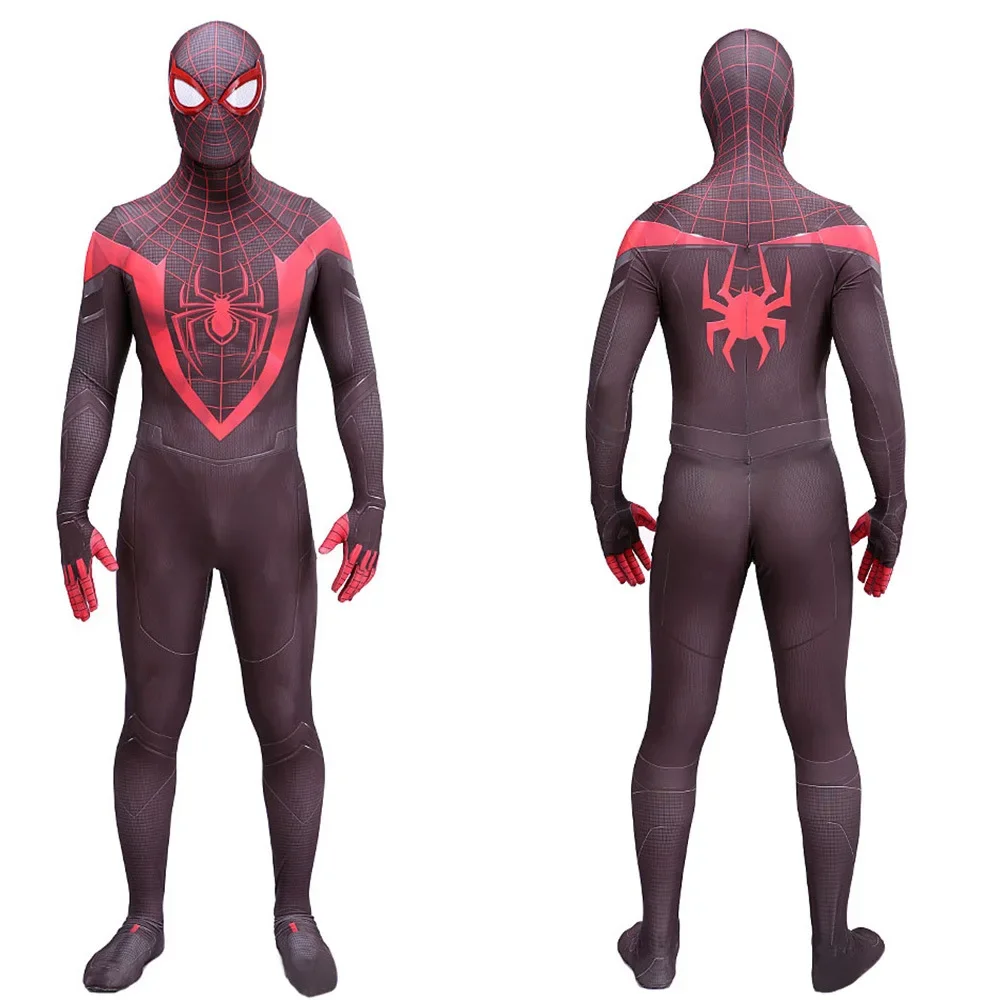 

PS5 Miles Morales Spiderman Cosplay Costume Zentai Suits Halloween Costume SuperHero Spandex Bodysuit Miles Morales Adult Male