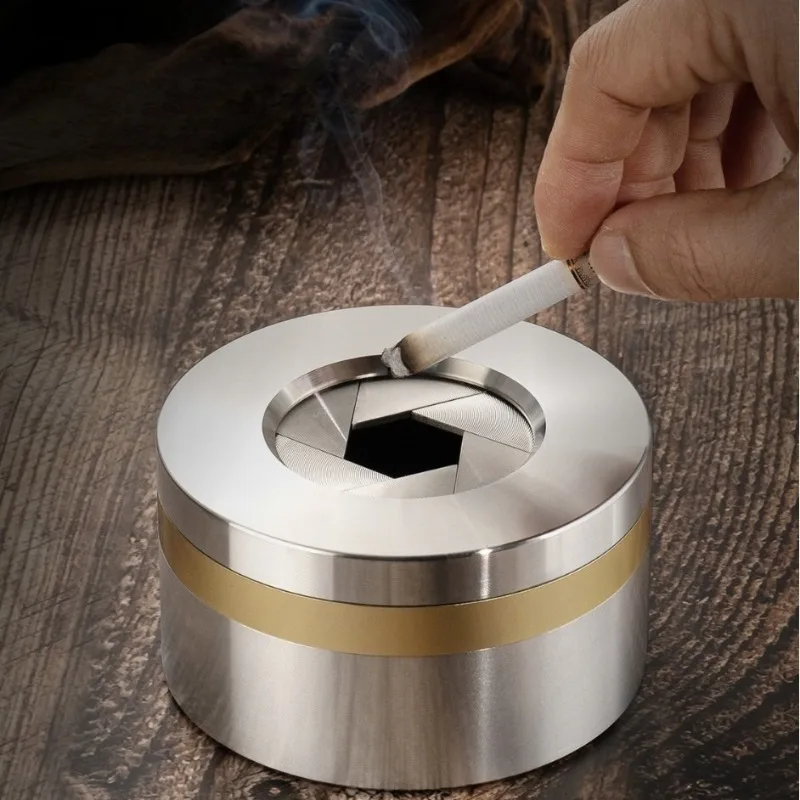 

Stainless Steel Ashtrays Adjustable Rotational Closure Thickened Anti-slip Living Room Ashtrays Luxury Simple Modern Home Decor