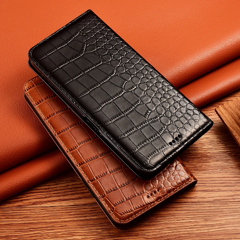 

Crocodile Pattern Luxury Genuine Leather Phone Case For Xiaomi Poco C3 C31 C40 C50 C51 C55 C65 Wallet Flip Cover Non-slip Soft