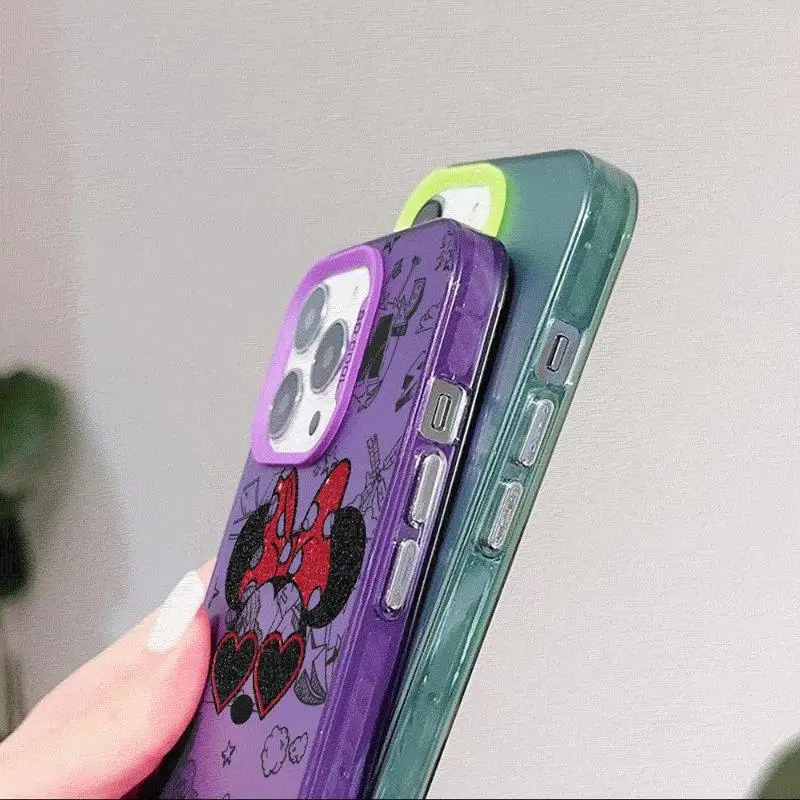 Custodia per Apple iPhone 15 11 13 14 Pro Max 12 Silicone 15 Plus lente opaca proteggi placcatura Cover per telefono Mouse Minnie