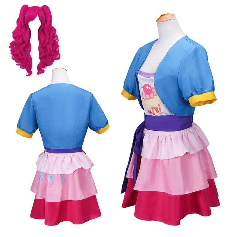 Pink Cute Pony Inspired Cosplay Costume Wig Cute Princess Skirt Uniform Suit Outfit Halloween Festival Party Dress for Girl