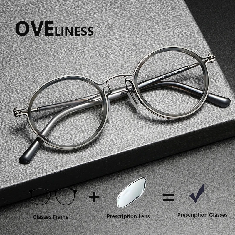 

Vintage Round Acetate Titanium Glasses Frame Men Myopia Optical Prescription Eyeglasses Frame Women Korea Luxury Brand Eyewear