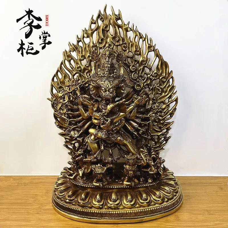 Nepal Tibetan large pure copper Daweide Vajra Dharma Protector Buddha Statue of Niutou Mingwang Bronze Statue Collection Ornamen