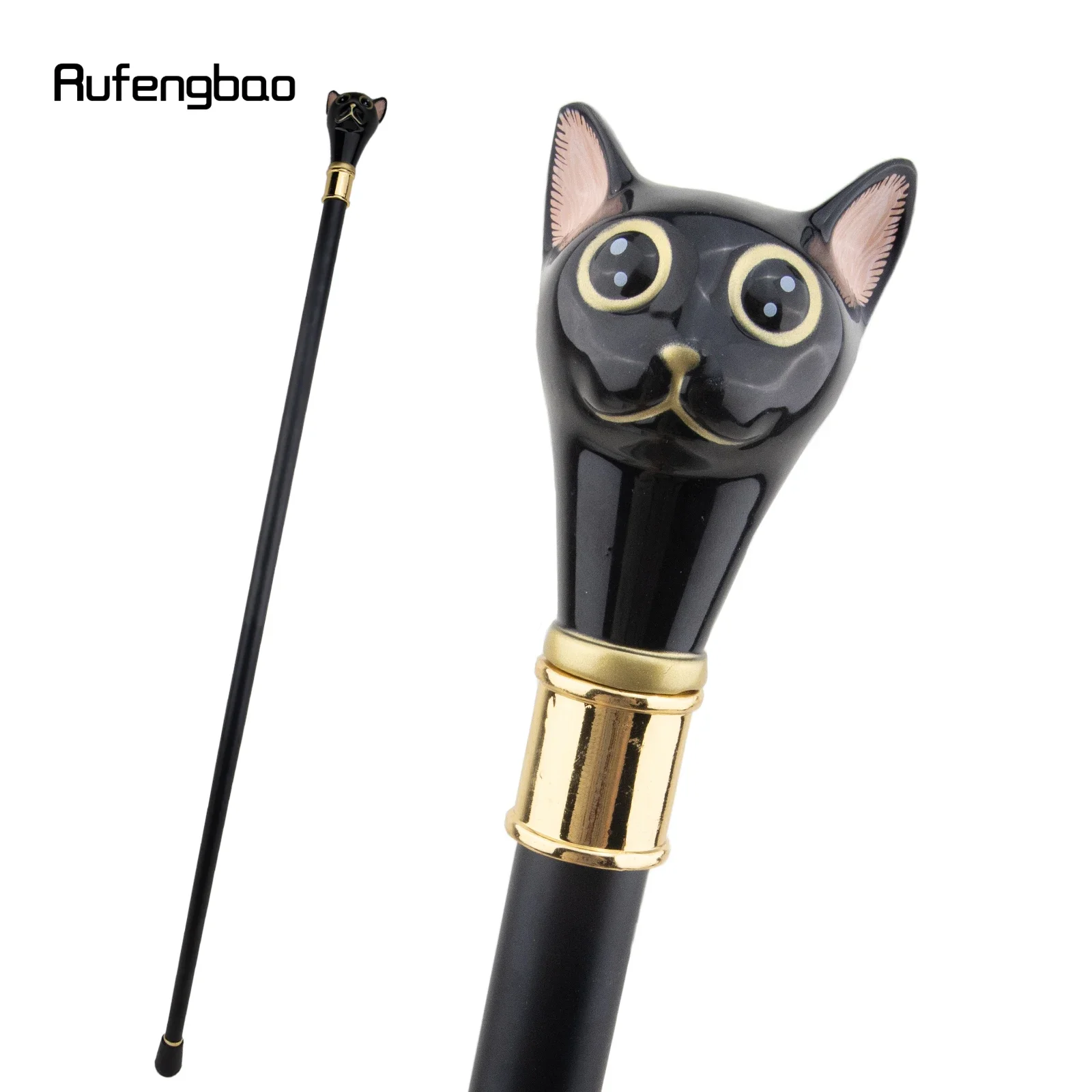 

Black Golden Cat Gentleman Kitten Single Joint Walking Stick Decorative Party Fashionable Walking Cane Halloween Crosier 93cm