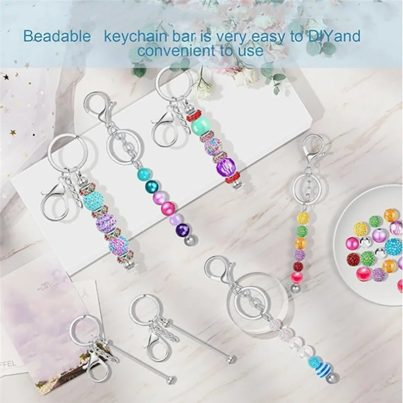 

30Pcs Beadable Keychain Bars, Beadable Keychains Bar Blanks DIY Beaded Keychain Kit Making Keychain Bead Kit