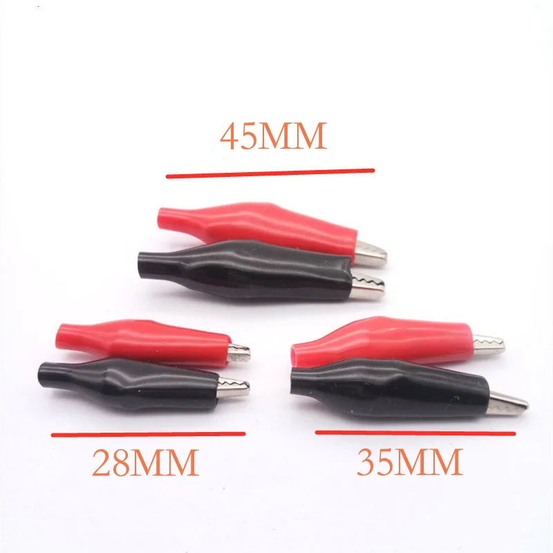 10pcs/Lot 28mm/35mm/45mm Metal Alligator Clip G98 Crocodile Electrical Clamp for Testing Probe Meter Black/Red with Plastic Boot