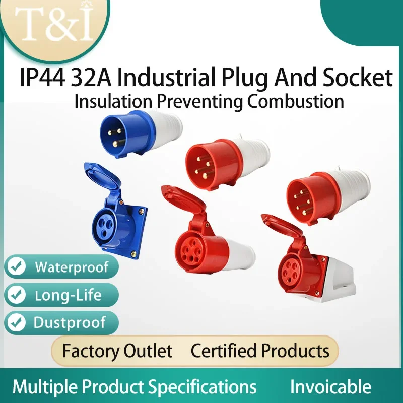 

32A 3Pin 4Pin 5Pin Electronic Connection Waterproof Industrial Wall Mounted Electrical Connection Wall Plug Socket