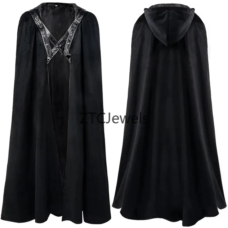 

Medieval Hooded Cape Cloak for Men Black Long Gothic Viking Renaissance Cosplay Costume Coat