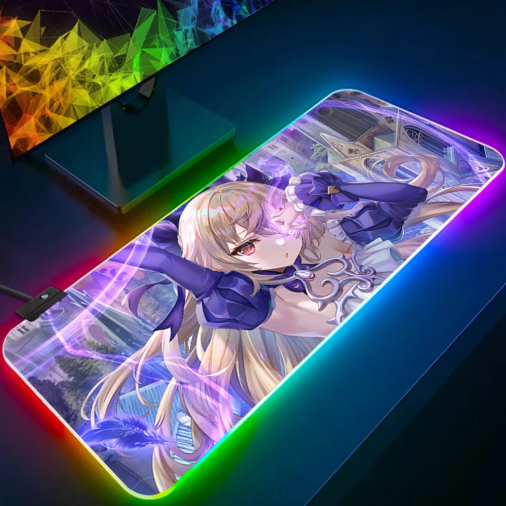 Fischl Genshin ImpactRGB Pc Gamer Keyboard Mouse Pad Mousepad LED Glowing Mouse Mats Rubber Gaming Computer Mausepad