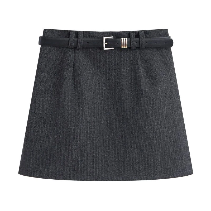 

MEXZT Woolen Mini Skirt Women Fashion Belt Knitted Black Suit Skirts Autumn Winter Ladies Korean High Waist A Line Faldas New