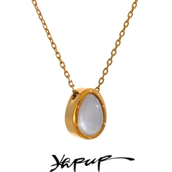 Yhpup 316L Stainless Steel Natural Stone Exquisite Shell Pendant Necklace for Women Chic Waterproof Metal Stylish Collar Jewelry