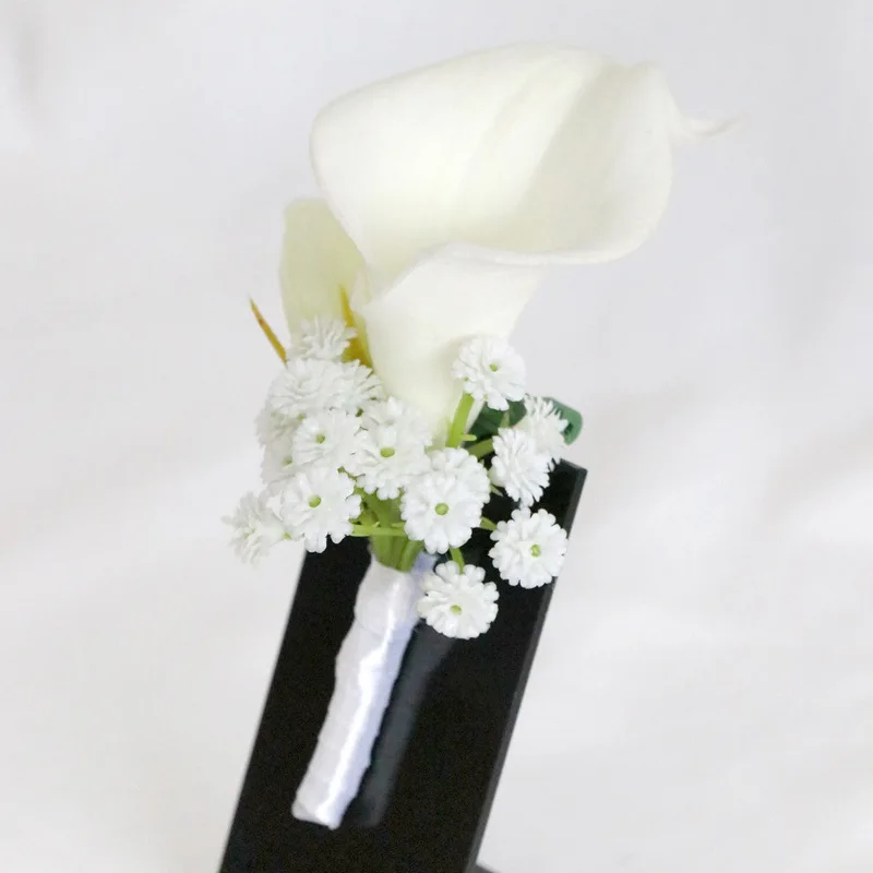 Corsage Boutonnière pour Homme, Épingle de Poignet pour Patients, Bracelet de Demoiselle d'Honneur, Accessoires de Bal de Mariage, Fleur, Calla, Lily, Blanc