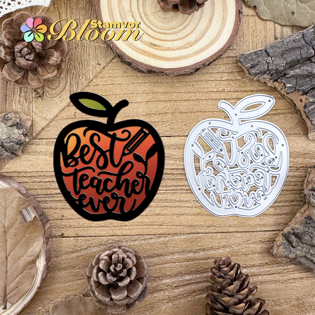 Original Lovely Teachers' Day BEST TEACHER EVER Words Titel mit Apfel-Metall-Stanzformen, Scrapbooking, dekorative Prägung