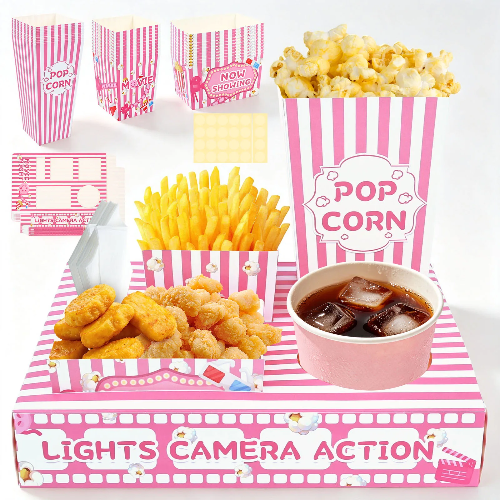 12Pcs/Set Movie Night Themed Paper Snack Tray 5 Compartment Serving Tray Oil Resistant Party Tableware Supplies for Home Theater