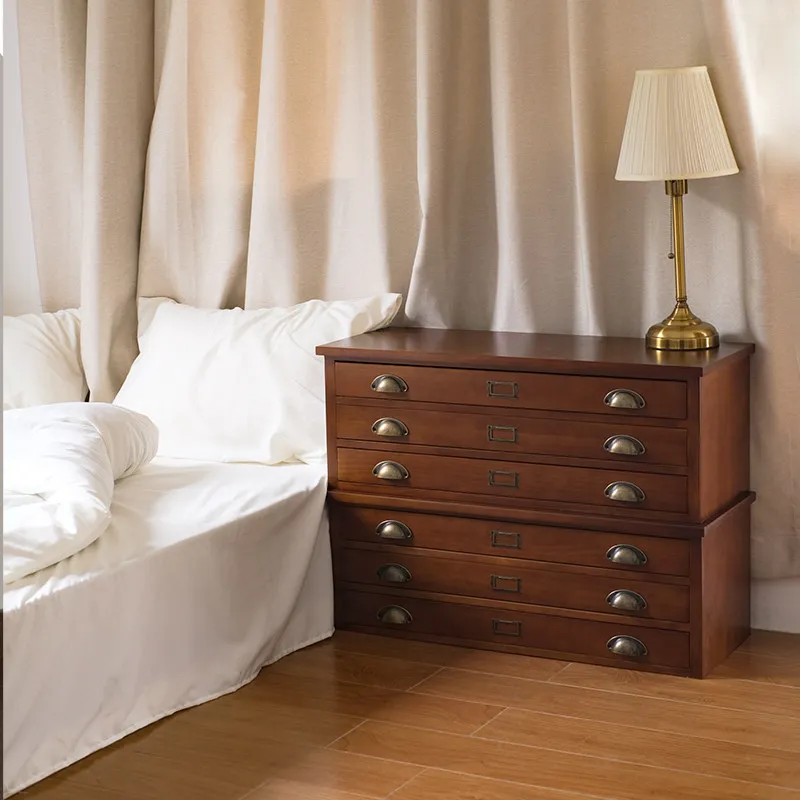 Medieval solid wood multi-layer chest, ultra-thin and narrow small apartment, living room, bedroom, household storage,
